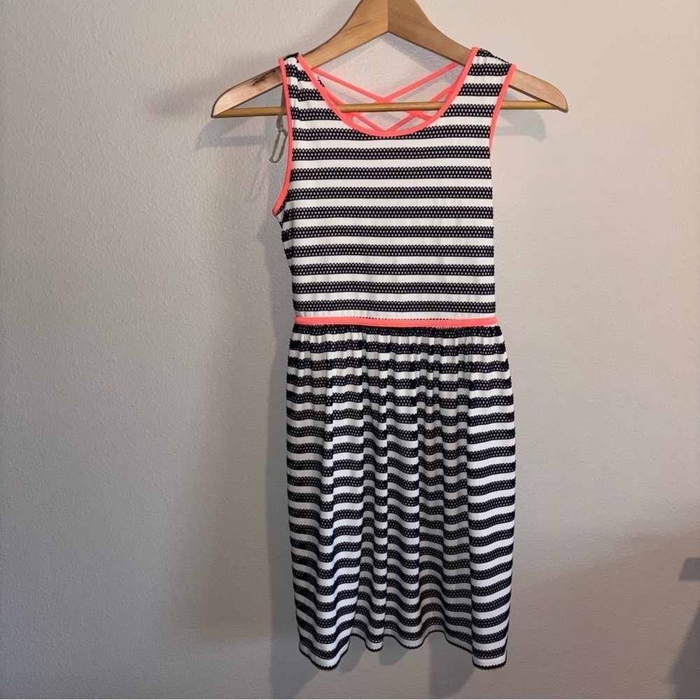 Striped Navy and White Kids Dress with Pink Accents